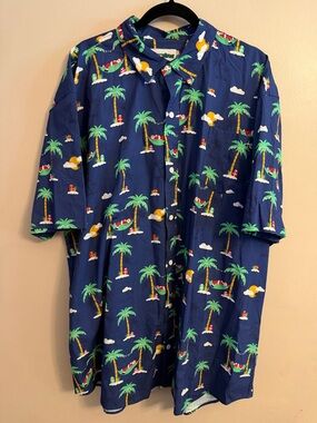 Tipsy Elves Navy Palm Tree Holiday Print Shirt